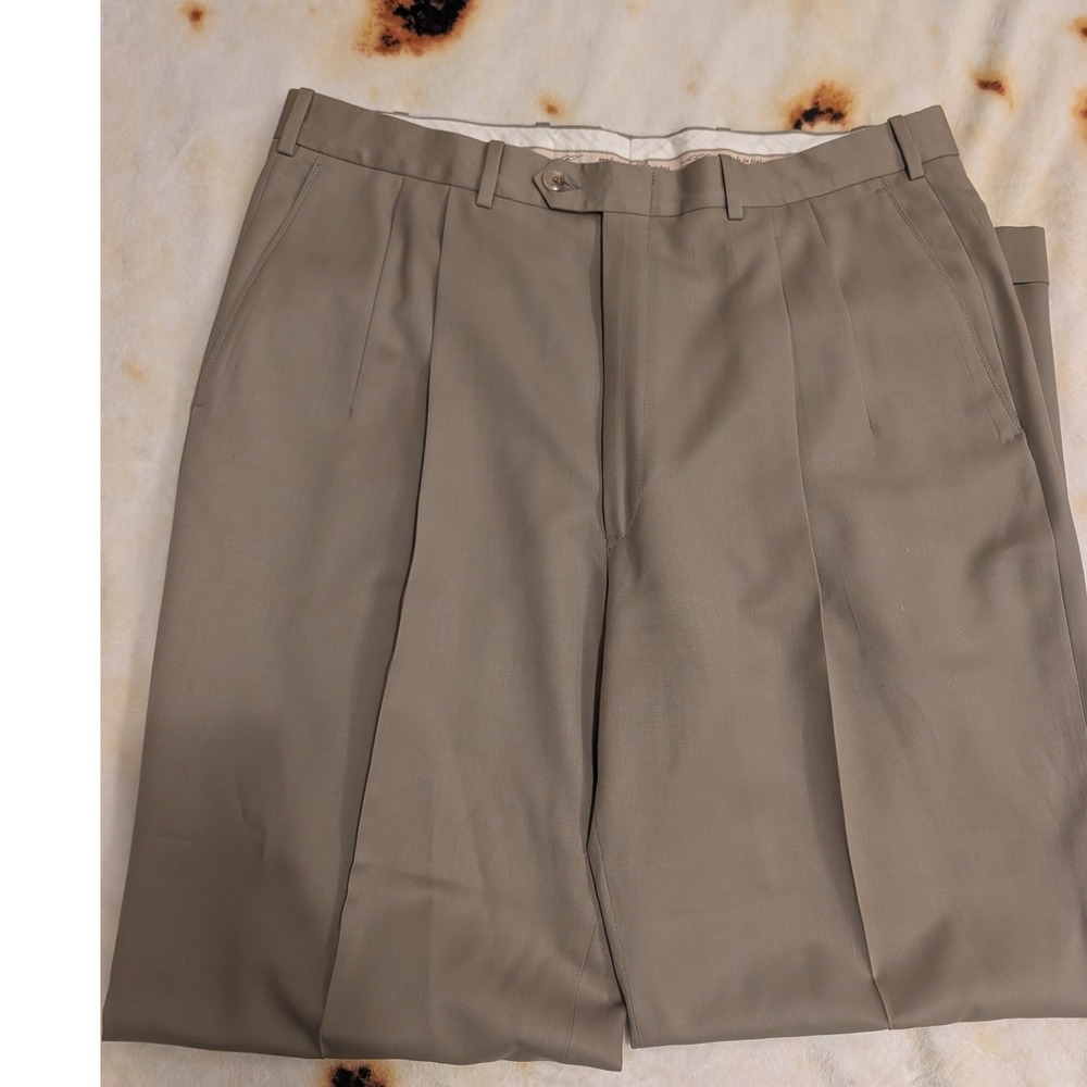 Britches Winston Pleated Dress Pants Mens 36R Khaki Worsted Wool Made in Italy - Picture 12 of 15
